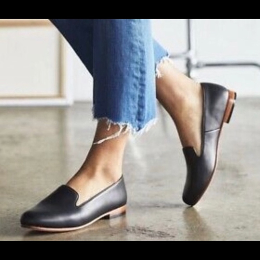 NISOLO Frida black leather smoking flat slip on shoe  worn 3 times